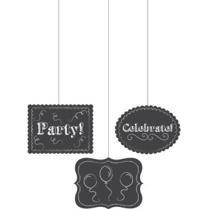 Club Pack of 18 Shimmering Silver and Black Velvet and Chalkboard Hanging Cutout Decorations - All