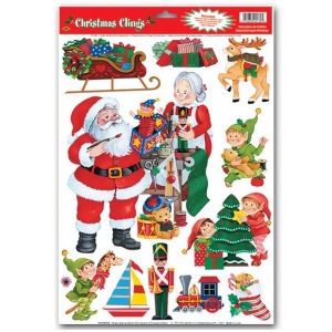 Club Pack of 132 Assorted Santa's Workshop Window Clings Christmas Decorations 17 - All