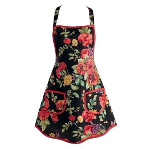 27 Vintage Style Black and Red Wild Rose Women's Floral Kitchen Apron w/ Pockets - All