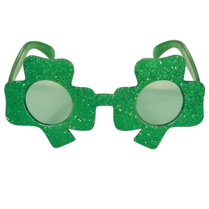Pack of 6 Green Glittered Shamrock Fanci-Frame Eyeglass Party Favor Costume Accessories - All