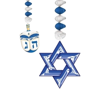 Club Pack of 12 Dreidel and Star of David Hanukkah Dangler Hanging Decorations 2.5' - All