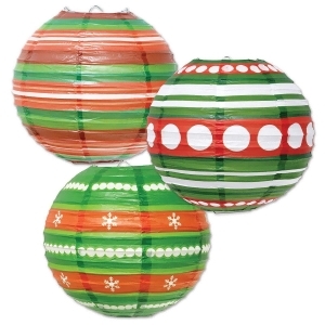 Pack of 18 Red Green and White Ornament-Style Hanging Paper Lanterns 9.5 - All