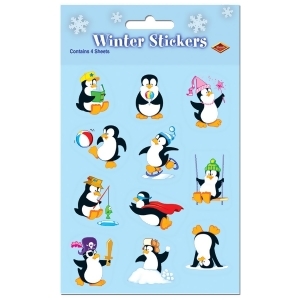 Club Pack of 48 Playing Penguins Christmas Stickers 7.5 x 4.75 - All
