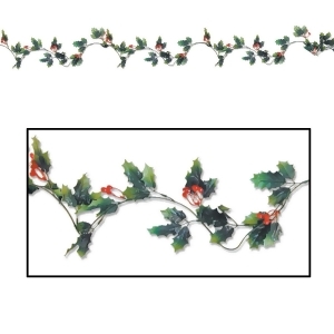 Club Pack of 12 Green and Red Holly Leaf and Berry Christmas Garland Decorations 6' - All