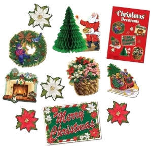Club Pack of 60 Santa Claus Wreath Tree and Fireplace Christmas Decorama Cutout Decorations - All