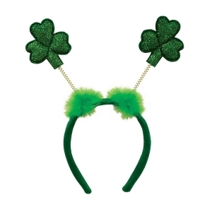 Club Pack of 12 Green Glitter Shamrock and Fuzz St. Patrick's Day Snap-On Bopper Headbands - All