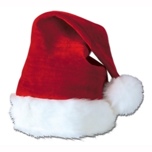 Club Pack of 12 Red Velvet Santa With Plush White Trim Christmas Hat Costume Accessories - All