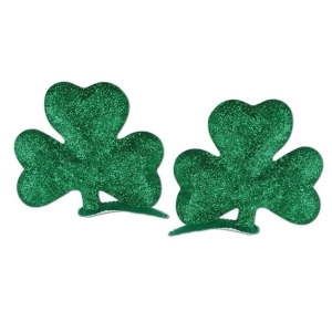 Club Pack of 24 Green St. Patrick's Day Glittered Shamrock Hair Clip Party Favor Costume Accessories - All