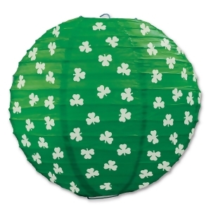 Pack of 18 Green and White Shamrock Pattern Hanging Paper Lanterns 9.5 - All