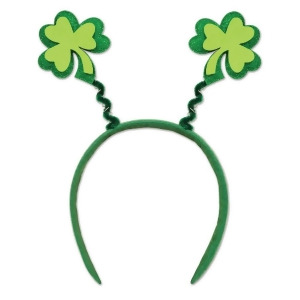Club Pack of 12 St. Patrick's Day Glittered Shamrock Bopper Headbands - All
