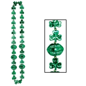 Club Pack of 12 Green Shamrock and Kiss Me Lips St. Patrick's Day Bead Necklaces 42 - All