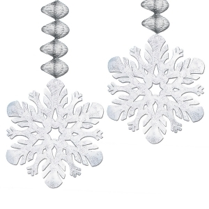 Club Pack of 24 Metallic Silver Snowflake Foil Christmas Dangler Hanging Party Decorations 30 - All