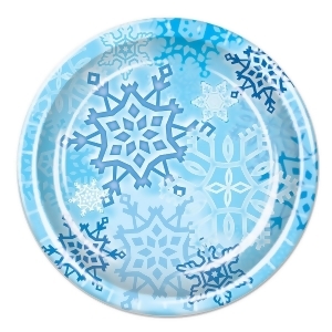 Club Pack of 96 Snow White Sky and Cobalt Blue Snowflake Christmas Disposable Dinner Plates 9 - All