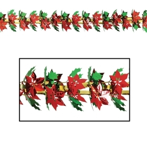 Pack of 12 Metallic Christmas Poinsettia and Holly Garland 9' - All