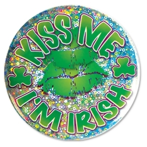 Club Pack of 12 Shimmering Laser Etched Kiss Me I'm Irish Clover Buttons 3.5 - All