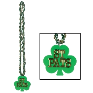 Club Pack of 12 Green St. Pats Shamrock Medallion St. Patrick's Day Bead Necklaces 36 - All