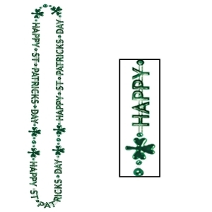 Club Pack of 12 Shiny Green Happy St. Patrick's Day Party Bead Necklaces 36 - All
