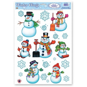 Club Pack of 192 Snowman Family and Snowflakes Window Clings Christmas Decorations 17 - All