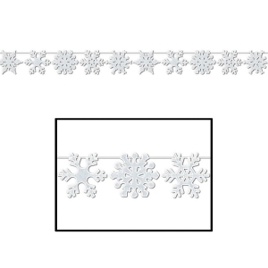 Club Pack of 12 Silver Glittered Snowflake Streamer Christmas Decorations 12' - All