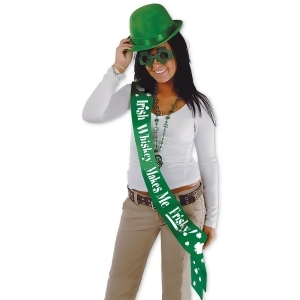Pack of 6 Green Irish Whiskey Makes Me Frisky Satin Sash St. Patrick's Day Accessories 2.75' x 4 - All