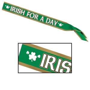 Pack of 6 Green and Gold Irish for a Day Satin Sash St. Patrick's Day Accessories 2.75' x 4 - All
