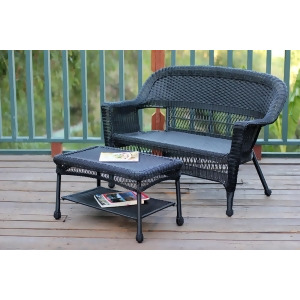 2-Piece Oswald Black Resin Wicker Patio Loveseat and Coffee Table Set - All
