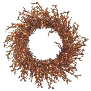 Copper and Burgundy Pre-Lit Berries and Ice Christmas Wreath - All