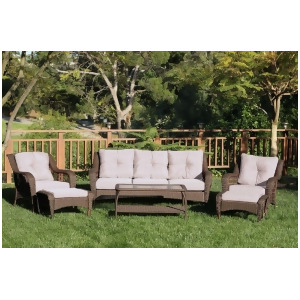 6-Piece Espresso Resin Wicker Outdoor Patio Seating Furniture Set Tan Cushions - All