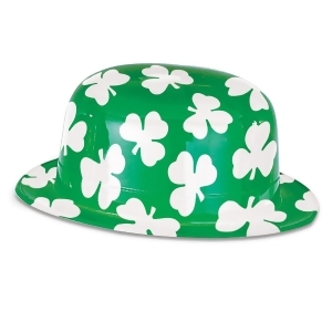 Club Pack of 25 St Patrick's Day Green and White Plastic Shamrock Derby Hat Costume Accessories - All