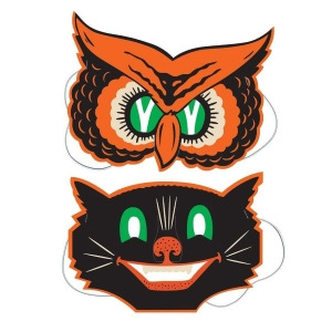 Club Pack of 24 Decorative Spooky Owl and Cat Halloween Masks 9.5 - All
