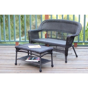 2-Piece Oswald Espresso Resin Wicker Patio Loveseat and Coffee Table Set - All