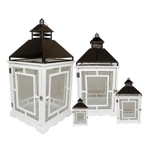 Set of 4 Cottage Style White Wooden Lanterns with Silver Handles 13-35 - All