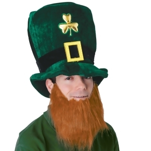 Pack of 6 Plush Green Top Hat with Gold Shamrock and Beard Adult Sized - All