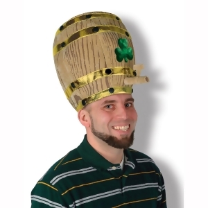Pack of 6 Plush Beer Barrel Hat with Shamrock and Gold Trim Adult Sized - All