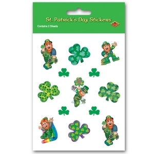 Club Pack of 48 St. Patrick's Day Leprechaun and Shamrock Sticker Sheets 7.5 - All