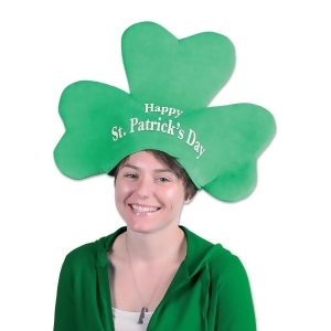 Pack of 6 Green Plush Happy St. Patrick's Day Shamrock Hat Adult Sized - All