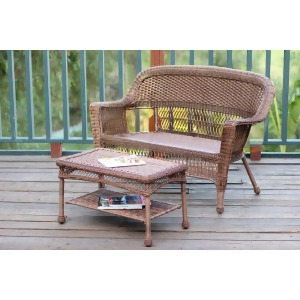 2-Piece Oswald Honey Brown Resin Wicker Patio Loveseat and Coffee Table Set - All