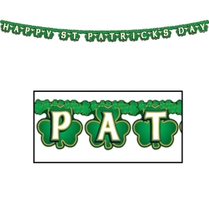 Club Pack of 12 Happy St. Patrick's Day Shamrock Streamer Banner Hanging Decorations 4.5 x 6.75' - All
