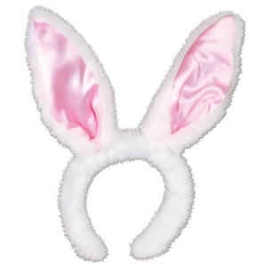 Pack of 12 Pink and White Plush Satin Bunny Ears Headband Easter Costume Accessories - All