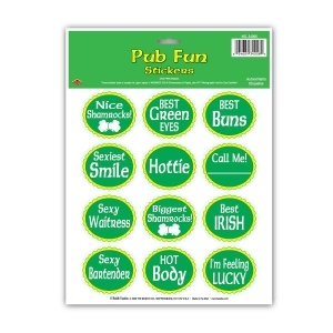 Club Pack of 48 Green and White St Patrick's Day Pub Fun Sticker Sheets 12 - All