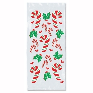 Club Pack of 300 Christmas Candy Cane and Holly Cello Bags 4 x 9 - All