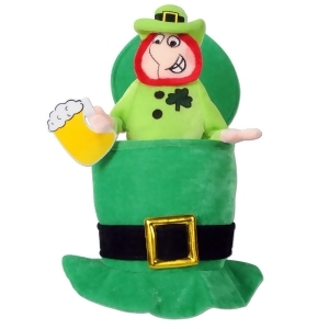 Pack of 6 Green Plush Top Hat with Leprechaun and Beer Adult Sized - All
