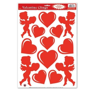 Club Pack of 156 Red Heart and Cupid Valentine Window Cling Decorations 17 - All