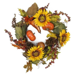 24 Autumn Harvest Pumpkin and Sunflower Artificial Thanksgiving Wreath Unlit - All