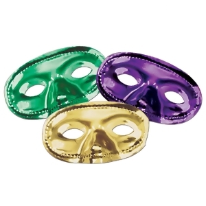 Club Pack of 24 Elastic Attached Metallic Green Purple and Gold Mardi Gras Masquerade Half Masks - All