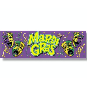 Club Pack of 12 Purple Green and Yellow Mardi Gras Sign Banner Party Decorations 5' - All