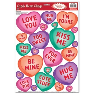 Club Pack of 276 Candy Heart Valentine Window Cling Decorations 17 - All