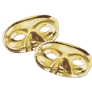 Club Pack of 24 Elastic Attached Metallic Vegas Gold Mardi Gras Masquerade Half Masks - All