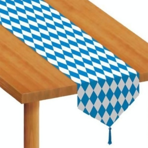 Club Pack of 12 Blue and White Diamond Oktoberfest Disposable Table Runners 6' - All