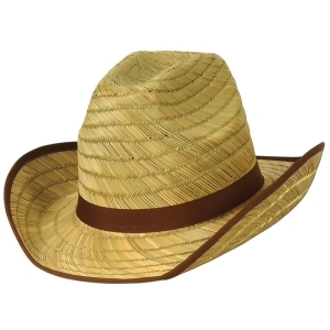 Club Pack of 60 Beige Straw Cowboy Hats with Brown Trim and Band Adult Size - All